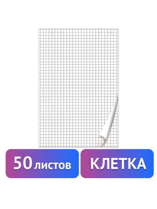 Блокнот для флипчарта ПЛОТНЫЙ 80 г/м2, BRAUBERG, 67,5х98 см, 50 листов, белый (КЛЕТКА), 128647