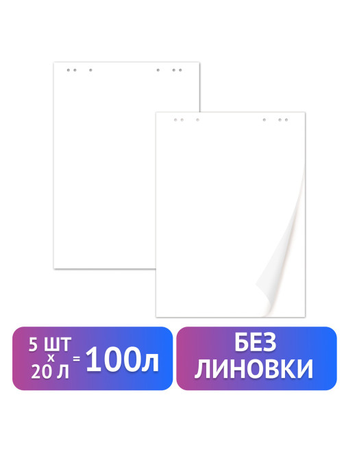 Блокноты для флипчарта ПЛОТНЫЕ 80 г/м2, BRAUBERG, 67,5х98 см, КОМПЛЕКТ 5 шт., 20 л., чистые, 124098