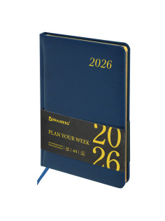 Еженедельник датированный 2026, А5, 145х215 мм, BRAUBERG 