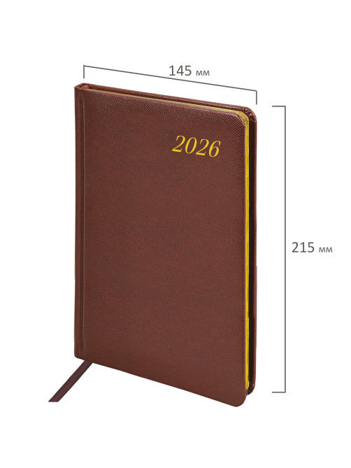 Еженедельник датированный 2026, А5, 145х215 мм, BRAUBERG 