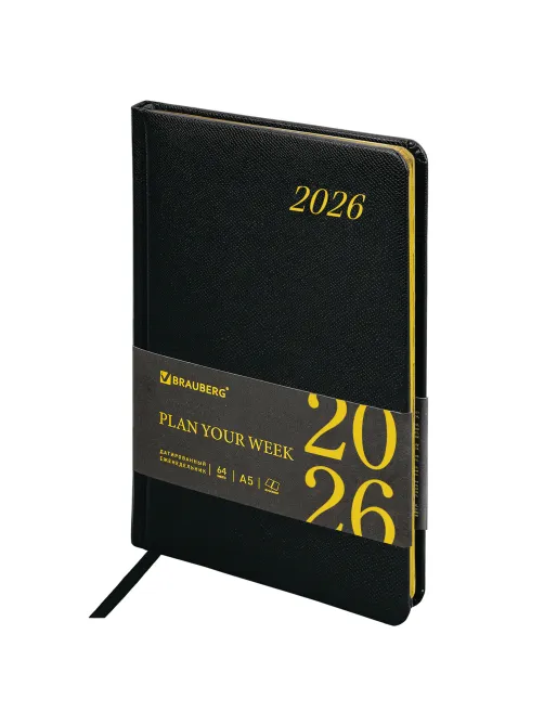 Еженедельник датированный 2026, А5, 145х215 мм, BRAUBERG 