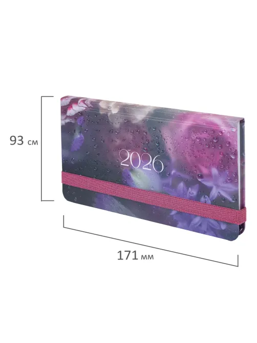 Еженедельник датированный 2026 с резинкой 171х93 мм, BRAUBERG, твердый, УФ-ЛАК, 64 л., 