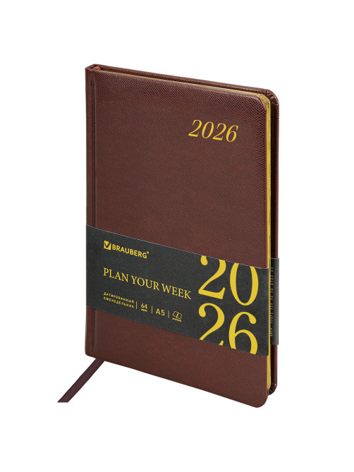 Еженедельник датированный 2026, А5, 145х215 мм, BRAUBERG 