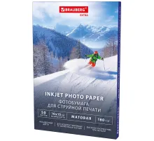 Фотобумага матовая, 10х15 см, 180 г/м2, односторонняя, 50 листов, BRAUBERG EXTRA, 364483