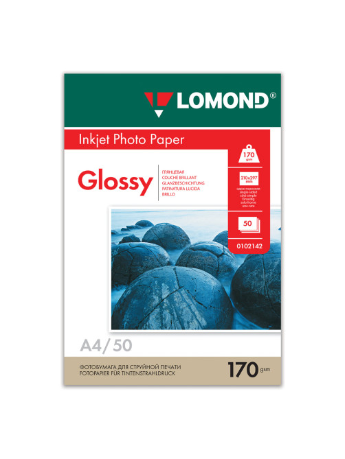 Фотобумага глянцевая, А4, 170 г/м2, односторонняя, 50 листов, LOMOND, 0102142