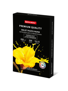 Фотобумага PREMIUM суперглянцевая, 10х15 см, 260 г/м2, односторонняя, 500 листов, BRAUBERG, 364000