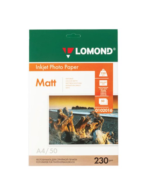 Фотобумага матовая, А4, 230 г/м2, односторонняя, 50 листов, LOMOND, 0102016