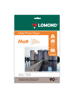 Фотобумага матовая, A4, 90 г/м2, односторонняя, 100 листов, LOMOND, 0102001