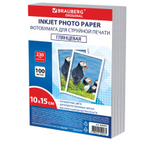 Фотобумага глянцевая, 10х15 см, 230 г/м2, односторонняя, 100 листов, ПАКЕТ, BRAUBERG ORIGINAL, 364409