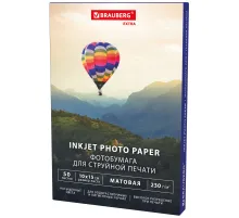 Фотобумага матовая, 10х15 см, 230 г/м2, односторонняя, 50 листов, BRAUBERG EXTRA, 364484