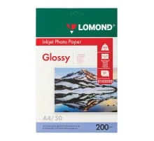 Фотобумага глянцевая, А4, 200 г/м2, односторонняя, 50 листов, LOMOND, 0102020