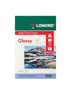 Фотобумага глянцевая, А4, 200 г/м2, односторонняя, 50 листов, LOMOND, 0102020