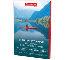 Фотобумага глянцевая, 10х15 см, 230 г/м2, односторонняя, 50 листов, BRAUBERG EXTRA, 364474
