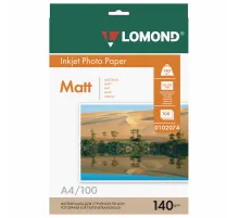 Фотобумага матовая, А4, 140 г/м2, односторонняя, 100 листов, LOMOND, 0102074