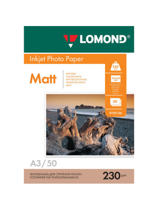 Фотобумага матовая БОЛЬШОГО ФОРМАТА, A3, 230 г/м2, односторонняя, 50 листов, LOMOND, 0102156