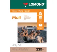 Фотобумага матовая БОЛЬШОГО ФОРМАТА, A3, 230 г/м2, односторонняя, 50 листов, LOMOND, 0102156