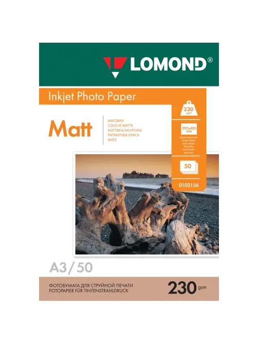 Фотобумага матовая БОЛЬШОГО ФОРМАТА, A3, 230 г/м2, односторонняя, 50 листов, LOMOND, 0102156