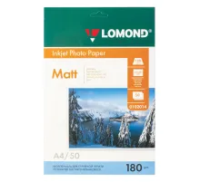 Фотобумага матовая, А4, 180 г/м2, односторонняя, 50 листов, LOMOND, 0102014