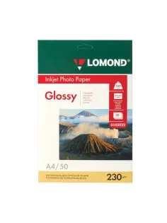 Фотобумага глянцевая, А4, 230 г/м2, односторонняя, 50 листов, LOMOND, 0102022
