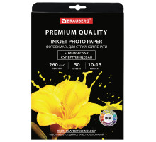 Фотобумага PREMIUM суперглянцевая, 10х15 см, 260 г/м2, односторонняя, 50 листов, BRAUBERG, 363999