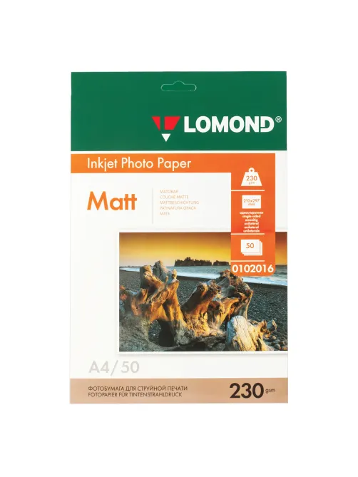 Фотобумага матовая, А4, 230 г/м2, односторонняя, 50 листов, LOMOND, 0102016