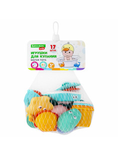Игрушки для ванной, 17 штук, БОЛЬШОЙ НАБОР, с сетью для хранения, BRAUBERG KIDS, 665187