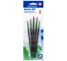 Кисти BRAUBERG PREMIUM, набор 5 шт. (из ворса пони круглые № 1, 2, 3, 4, 5), блистер, 201022