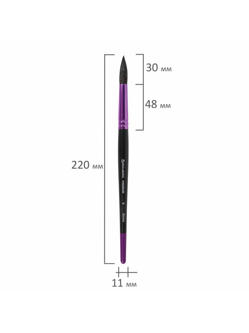 Кисть белка, круглая № 9, BRAUBERG PREMIUM, 200978