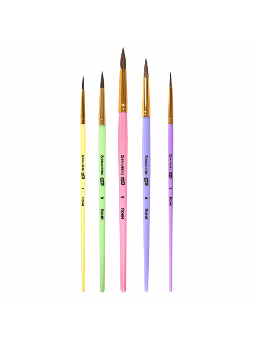 Кисти ПОНИ набор 5 шт. (круглые № 1, 2, 3,4, 5), блистер, BRAUBERG KIDS, 201072