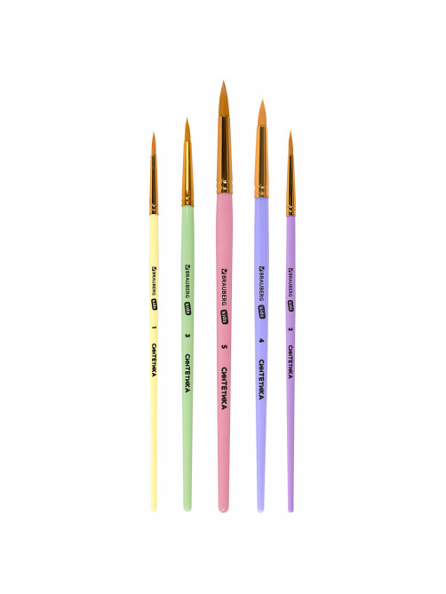 Кисти СИНТЕТИКА набор 5 шт. (круглые № 1, 2, 3, 4, 5), блистер, BRAUBERG KIDS, 201076