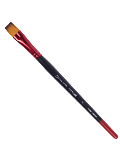 Кисть синтетика, плоская № 10, BRAUBERG PREMIUM, 201019