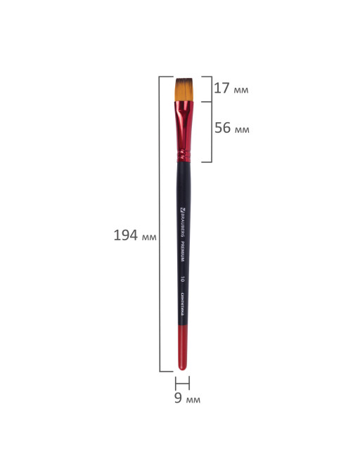 Кисть синтетика, плоская № 10, BRAUBERG PREMIUM, 201019