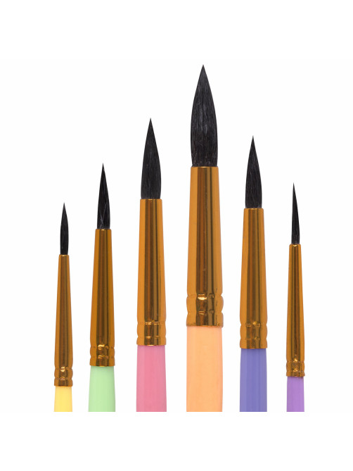 Кисти БЕЛКА набор 6 шт. (круглые № 1, 2, 3, 4, 5, 6), блистер, BRAUBERG KIDS, 201083