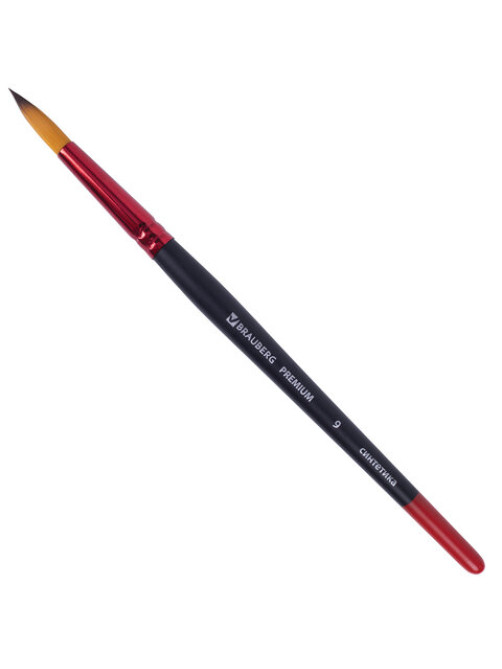 Кисть синтетика, круглая № 9, BRAUBERG PREMIUM, 201008