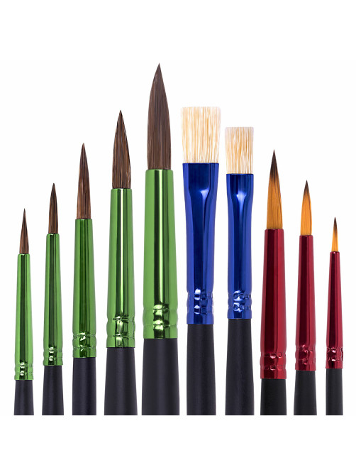 Кисти BRAUBERG PREMIUM, набор 10 шт. (круглые пони - 5 шт., синтетика - 3 шт., плоские щетина - 2 шт.), блистер, 201023
