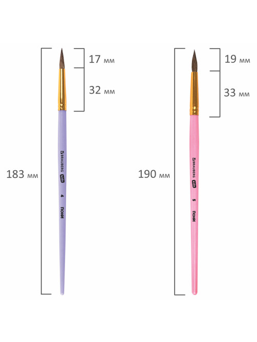 Кисти ПОНИ набор 5 шт. (круглые № 1, 2, 3,4, 5), блистер, BRAUBERG KIDS, 201072