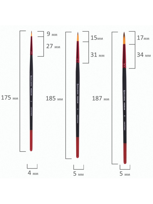Кисти BRAUBERG PREMIUM, набор 10 шт. (круглые пони - 5 шт., синтетика - 3 шт., плоские щетина - 2 шт.), блистер, 201023
