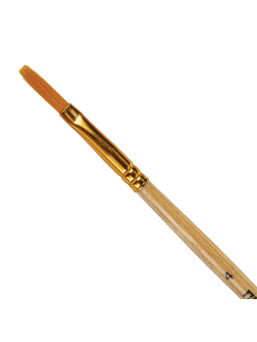 Кисть ПИФАГОР, СИНТЕТИКА, плоская, № 4, деревянная лакированная ручка, 200857