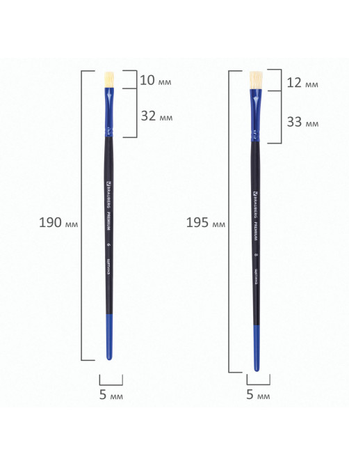 Кисти BRAUBERG PREMIUM, набор 10 шт. (круглые пони - 5 шт., синтетика - 3 шт., плоские щетина - 2 шт.), блистер, 201023