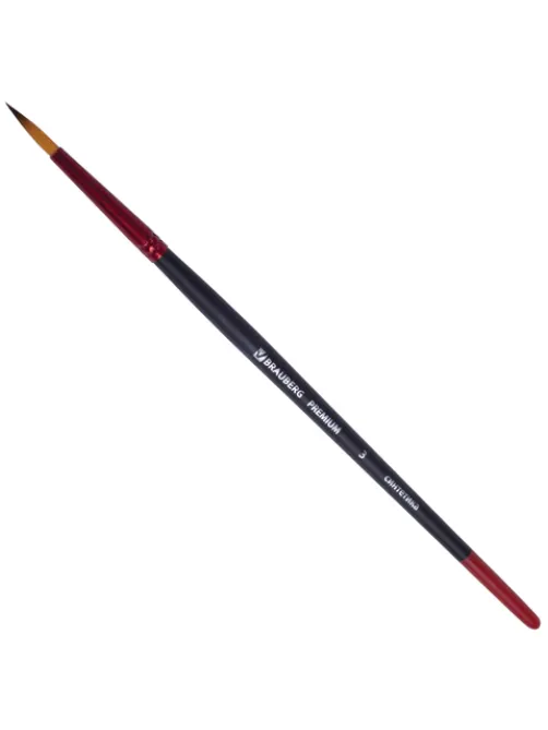 Кисть синтетика, круглая №3, BRAUBERG PREMIUM, 201002