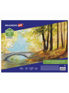 Холст на картоне BRAUBERG ART CLASSIC, 50х70 см, грунтованный, 100% хлопок, мелкое зерно, 191022