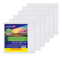 Холсты на картоне НАБОР 5 штук (20х20 см), хлопок, 280 г/м2, грунт, BRAUBERG ART CLASSIC, 192650