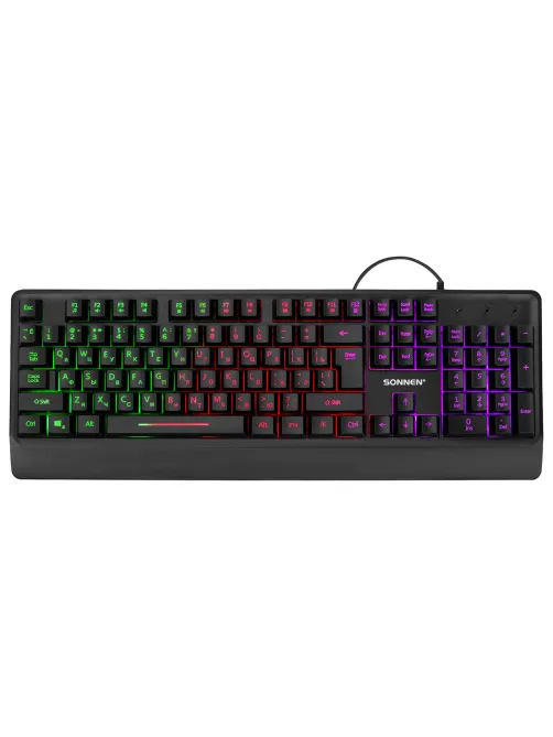 Клавиатура проводная бесшумная USB, 104 клавиши, LED-подсветка, SONNEN K305, черная, 513948