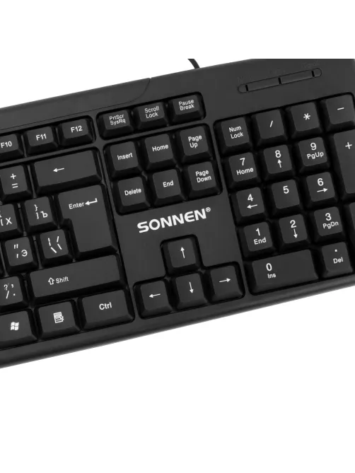 Клавиатура проводная бесшумная, USB, 104 клавиши, SONNEN KB-8136, черная, 513946