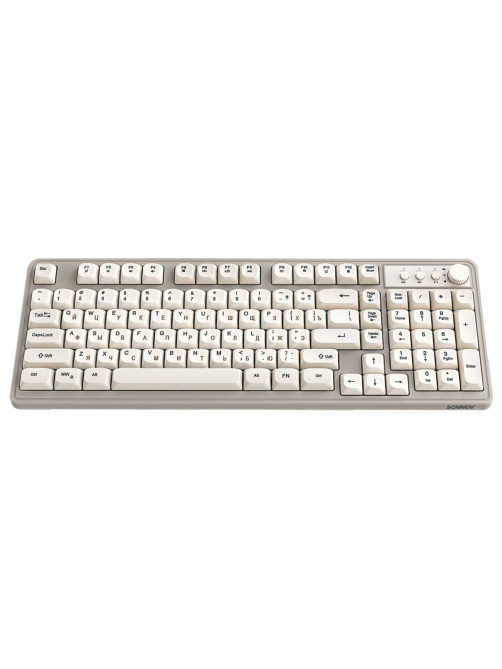 Клавиатура проводная бесшумная USB, 102+98 клавиш, LED-подсветка, SONNEN K620, слоновая кость / серая, 513950
