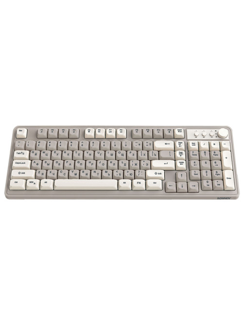 Клавиатура проводная бесшумная USB, 102+98 клавиш, LED-подсветка, SONNEN K620, слоновая кость / серая, 513950