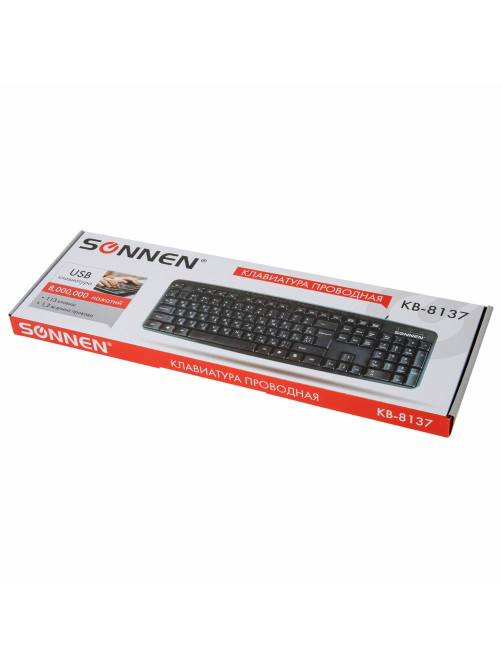 Клавиатура проводная SONNEN KB-8137, USB, 104 клавиши + 9 дополнительных, мультимедийная, черная, 512652
