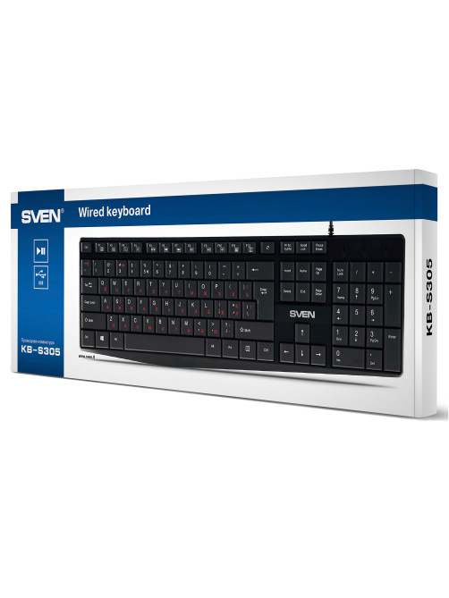 Клавиатура проводная SVEN KB-S305, USB, 105 кнопок, черная, SV-018801