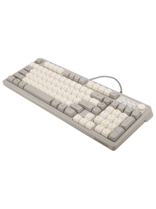Клавиатура проводная бесшумная USB, 102+98 клавиш, LED-подсветка, SONNEN K620, слоновая кость / серая, 513950