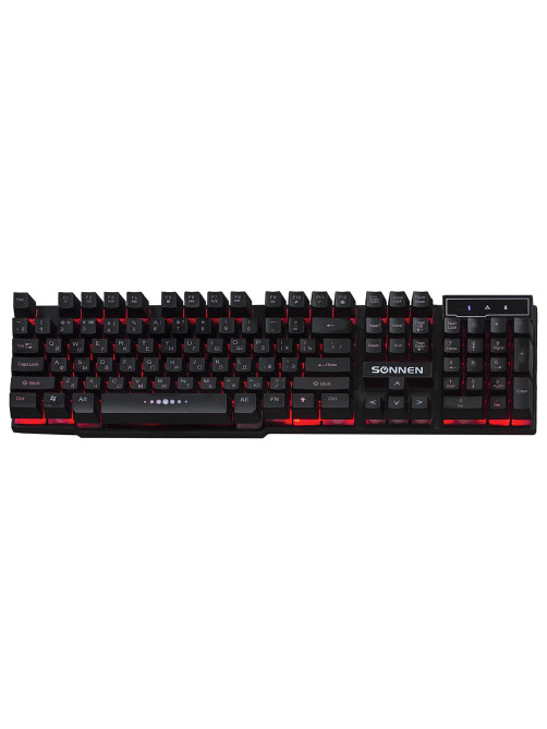 Клавиатура проводная SONNEN KB-7010, USB, 104 клавиши, LED-подсветка, черная, 512653